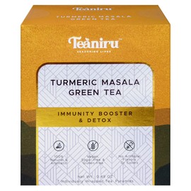 Teaniru Turmeric Masala - 7 Pyramid Tea Bags in Individual Sachets | Detox & Immunity Booster | Turmeric Ginger Green Tea - Brew Hot or Cold