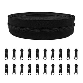 ANPURZII NO.5 Nylon Coil Black Zippers by The Yard Bulk 10 Yards with 20pcs Zipper Sliders for DIY Sewing Tailor Craft Bags (Black)