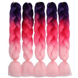 ShowJarlly 5 Packs Ombre Jumbo Braid Hair, Purple/Peach/Light Pink Kanekalon Hair African Braid Extension, 24inch Box Braid Hair Extensions Synthetic Colorful Hair Extensions for Braiding