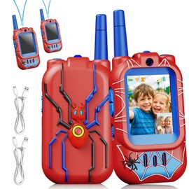 Cool Video Walkie Talkies for Age 3-12 Boys Kids, 2 Pack Rechargeable Long Range Walkie Talkies for Kids with Screen & Voice Changer, Outdoor Hiking Toy Age 3 4 5 6 7 8 Year Old Boy Birthday Gifts