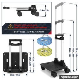 Zoofen Folding Hand Truck Heavy Duty Luggage Cart with 4 Wheels Compact Trolly Cart with 2 Elastic Ropes for Luggage,Moving Supplies, Shopping, Travel and Office Use(24 * 31cm)