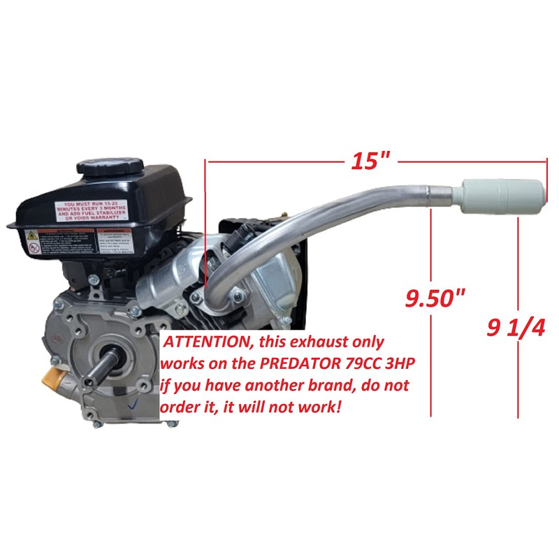 Center Rear Exhaust With Muffler for: Predator 3HP 79cc from