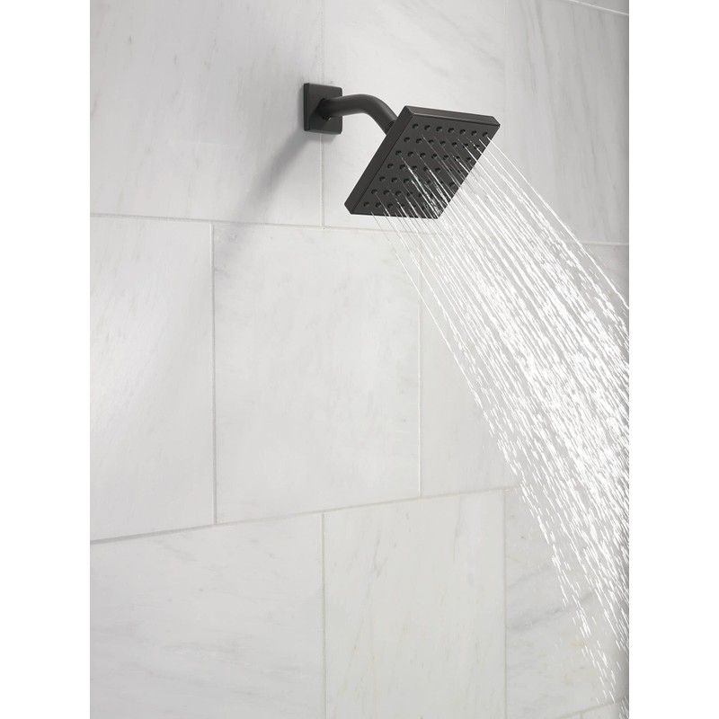 Delta Faucet Modern 5-inch Single-Spray Shower Head, Black Square Shower