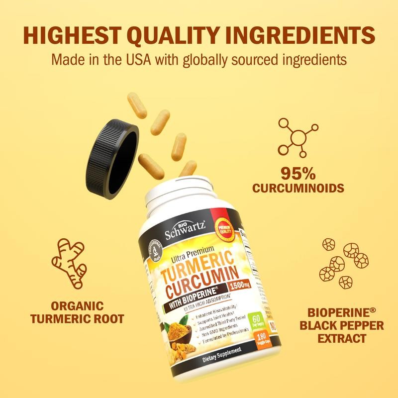 BioSchwartz Ultra Premium Turmeric Curcumin 1500mg, 95% Curcuminoids & BioPerine,