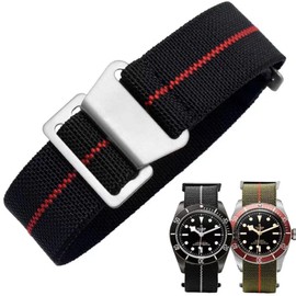 Nylon Elastic Watch Straps, Military, Parachute, Replacement Fabric Strap with Hook, Buckle, Black/Silver, for Men and Women, 10 Colours, 3 Sizes 18/20/22 mm, Nylon, Amber