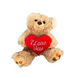 Beyond Happy 'I Love You' Cuddly Teddy Bear - 20cm Soft Plush Valentines Love Bear Holding Red Heart (Brown)