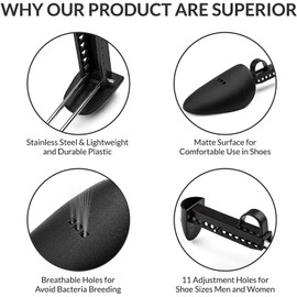 Timotech Set de 6 pares de hormas de plástico ajustables para zapatos, hormas para mantener los zapatos en condiciones adecuadas, hormas ensanchadoras de zapatos, moldeador de zapatos.