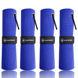 flintronic 4PCS Microfiber Golf Towel 40*40cm Carabiner Clip Waffle Pattern Golf Cleaning Cloth Blue