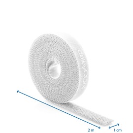 deleyCON 2 m Velcro Cable Ties Velcro Tape Roll 10 mm Wide Cable Management Cable Organiser Velcro Cable Tie Velcro Can Be Cut to Size White