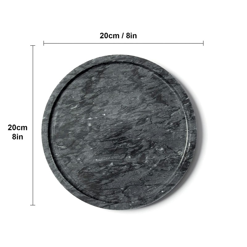 Moreast Genuine Black Marble Tray, Natural Stone Round Tray, Decorative