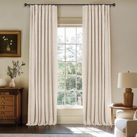 INOVADAY 100% Blackout Curtains for Bedroom, Black Out Curtains 63 Inch Long, Clip Rings Linen Blackout Drapes, Thermal Insulated Room Darkening for Living Room, 2 Panels - Oatmeal,W50xL63
