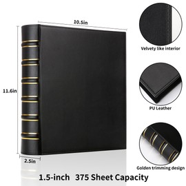 LETVPVOW Vintage Hardback 3 Ring Binder 1.5 Inch, Professional Leather Binder 3 Ring, Three Ring Binders Fits 8.5 x 11, D Ring Binders for Photo Album, Home, School and Office Supplies- Black