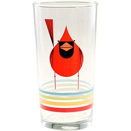 Charley Harper Glasses Cardinal Close-Up with Stripes (Set of 4)