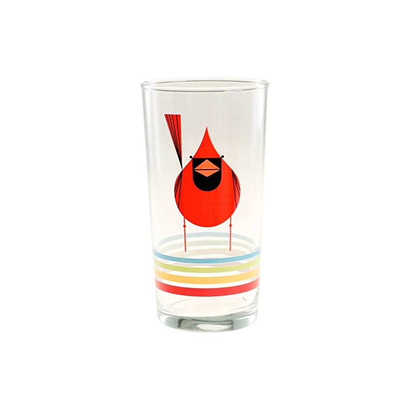 Charley Harper Glasses Cardinal Close-Up with Stripes (Set of 4)
