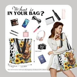 Highland Cow Gifts For Women Highland Cow Tote Bag Sunflower Cows Print Tote Bags Reusable Western Shoulder Bag for Women Grocery Handbag