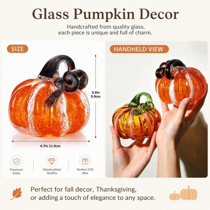 Hand Blown Glass Pumpkin Collectible Figurine Art Glass Pumpkin Paperweight