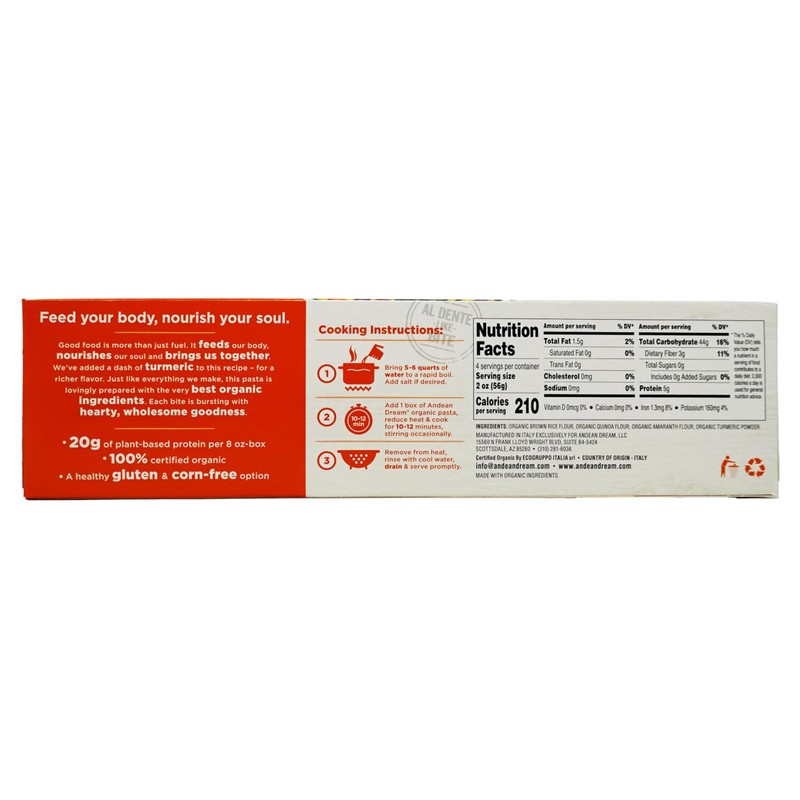 Andean Dream Organic Turmeric Spaghetti Pasta (12 Pack)