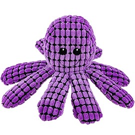 Giftable World 9 Inch Plush Pet Toy Purple Corduroy Octopus with Squeaker and Crinkle Tentacles