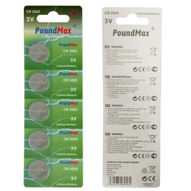 PoundMax CR 2025 Batteries 3v Lithium Button Cell Battery Combo Pack - 5 Count