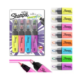 SHARPIE SHARPIE Clear View Highlighter, Chisel Tip Fluorescent And Pastel Highlighters, See Through Tip Highlighter Marker Set, Tank Highlighter, Assorted Colors, 8 Count