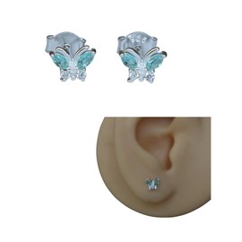 Butterfly Blue CZ Cubic Zirconia Stone, Pair, 925 Sterling Silver Small Studs for Women, Cartilage Earring, Tarnish & Water Resistant, By MiYa Jewelry Creations