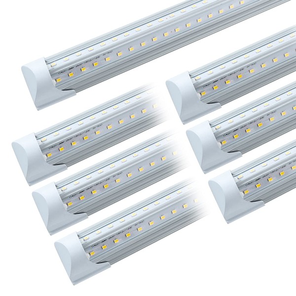 HOLDWILL 6 Pack LED Shop Light Fixture, 8FT 75W Integrated V Shaped Tube Light,Linkable White Daylight 6000k Garage Lights, Indoor Shop Lights for Workshop with On/Off Switch Cable Clear Cover