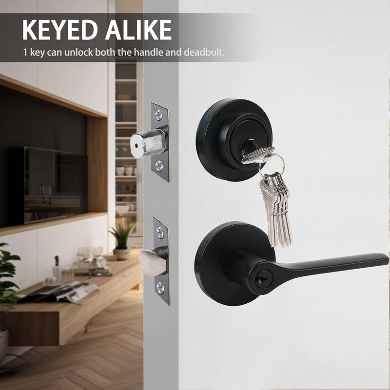 Exterior Door Lock Set,Combo Lock-Heavy Duty Black Door Handle and