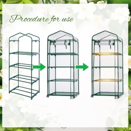 Baquler 4 Tier Mini Greenhouse Indoor Outdoor with 2 Grow Lights, 62'' H x 27'' L x 19'' W PE Cover Portable Vented Greenhouse with Roll up Zipper Door Gardening Stand for Plant Seed Starting (White)
