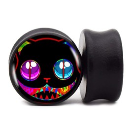 FLYUN 2PCS Anime Gauges for Ears Black Wood Saddle Ear Plugs Gauges Stretcher Expander Piercings Jewelry (3/4" (20mm))