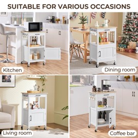 Yaheetech Yaheetech Rolling Kitchen Island with Single Door Cabinet, Kitchen Cart with Drawer on Swivel Wheels, Small Coffee Cart Microwave Stand with 3 Side Hooks for Dining Room, White