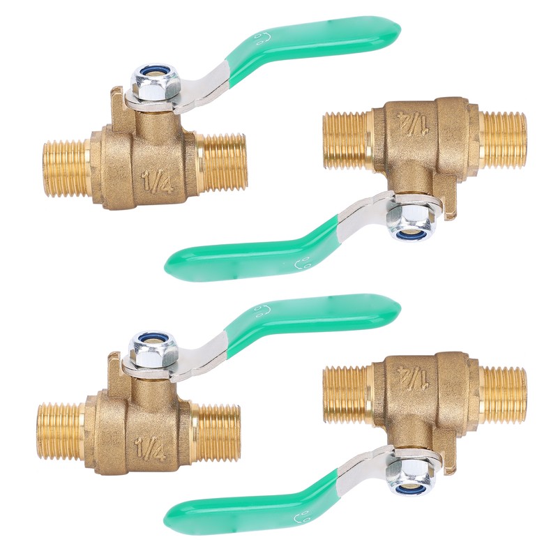 4pcs 1/4in Ball Valve Thicken Double External Thread Brass Drain