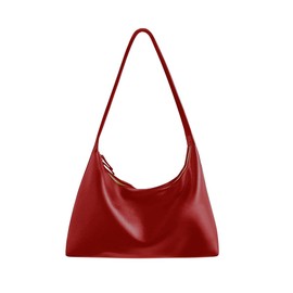 Leather Hobo Bags for Women Small Soft Shoulder Purse Red Slouchy Handbag with Double Zipper Design 2024