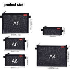 XUTONG 5 Pcs Zipper Black Mesh Pencil Bags,Pouch Portable Office Supplies Storage,4 Size Pencil Case Cosmetic Storage for School Office