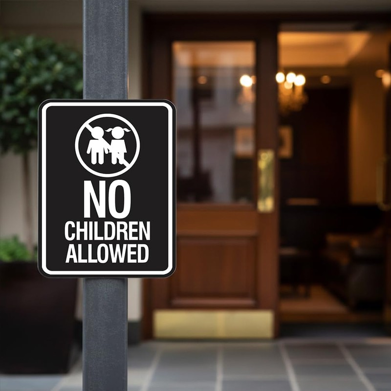 Signs ByLITA Portrait Round No Children Allowed Sign (Black) -