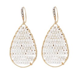 Winssigma Turquoise Teardrop Earrings, Boho Colorful Beads Gold Hoop Earrings for Women Bohemian Jewelry(White)