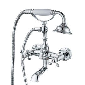 Airuida Wall Mount Bathroom Faucet Chrome Polish With Handheld Shower Sprayer Wall Mount Only Bathroom Tub Faucet Hot and Cold Water Mixer Tap Shower Vintage Style Bathroom Faucet Double Cross Handles