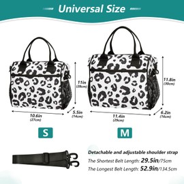 Large Lunch Bag, Leopard Print Cheetah Black White Insulated Lunch Box Portable Cooler Bag Tote Bag for Students Adults School Office Picnic Hiking, M