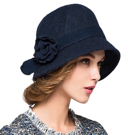 Maitose TM de la Mujer Flores Iglesia de Fieltro de Lana Bowler Sombreros, Azul