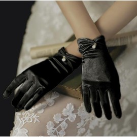 MANJIAMEI Women Short Elegant Gloves, Classic Black Wedding Gloves for Bridal Vintage Party Opera Gloves for Ladies Satin Gloves 1920s Vintage Costumes