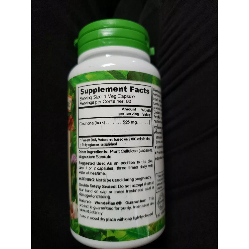 Nature's Wonderland Cinchona Bark Capsules (Quina Roja, Peruvian Bark, Cinchona