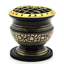 Govinda® -Tall Decorated Brass Charcoal Screen Incense Burner