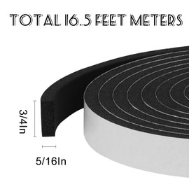 Storystore Foam Insulation Tape Self Adhesive,Weather Stripping for Doors and Window, Sound Proof Soundproofing Door Seal, Weatherstrip, Air Conditioning Seal Strip (3/4In x 5/16In x 16.5Ft, Black)