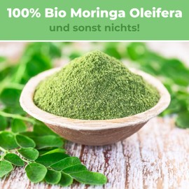 Curly Superfood Moringa Powder Organic 500 g - 100% Natural Organic Raw Food Quality - Finely Ground Organic Moringa Powder for Moringa Tea, Smoothies, Juices & Food