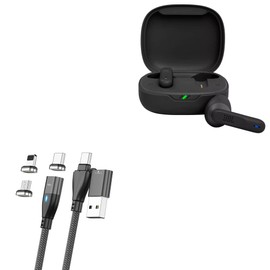 BoxWave Cable Compatible with JBL Vibe 300 TWS - MagnetoSnap PD AllCharge Cable (100W), Magnet PD 100W Charging Cable USB Type-C Micro USB for JBL Vibe 300 TWS - Jet Black