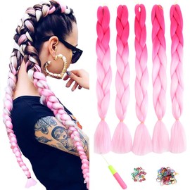 Showjarlly 5 Pieces Ombre Jumbo Braid Synthetic Hair 24 Inch 500 g Kanekalon Hair Braiding Extensions for Crochet Twist Braiding Hair