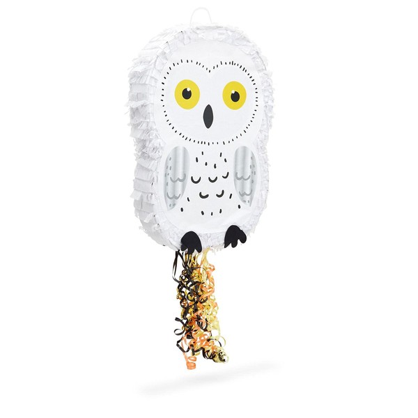 Small Owl Pull String Pinata for Woodland Birthday Party Decorations (17 x 13 In)