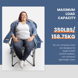 Sweetcrispy Heavy-Duty Camping Chair with Quad Lumbar Support - Foldable Padded Seat with Side Pockets, Cup Holder & Insulated Cooler Bag for Camping, Beach, Fishing, Picnic, Outdoor Events