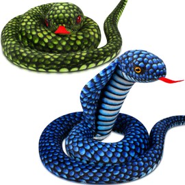 Zhanmai 2 Pcs Green Blue Snake Stuffed Animal, 43 Inch Long Lifelike Cobra Stuffed Plush Toy Snake Plushie Gifts for Kids Children Birthday Home Prank Prop Party Decor