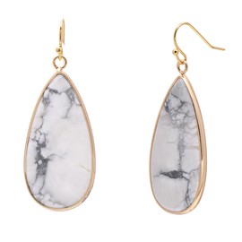 14K Yellow Gold Edged Stone White Turquoise Flat Drop Earrings for Women