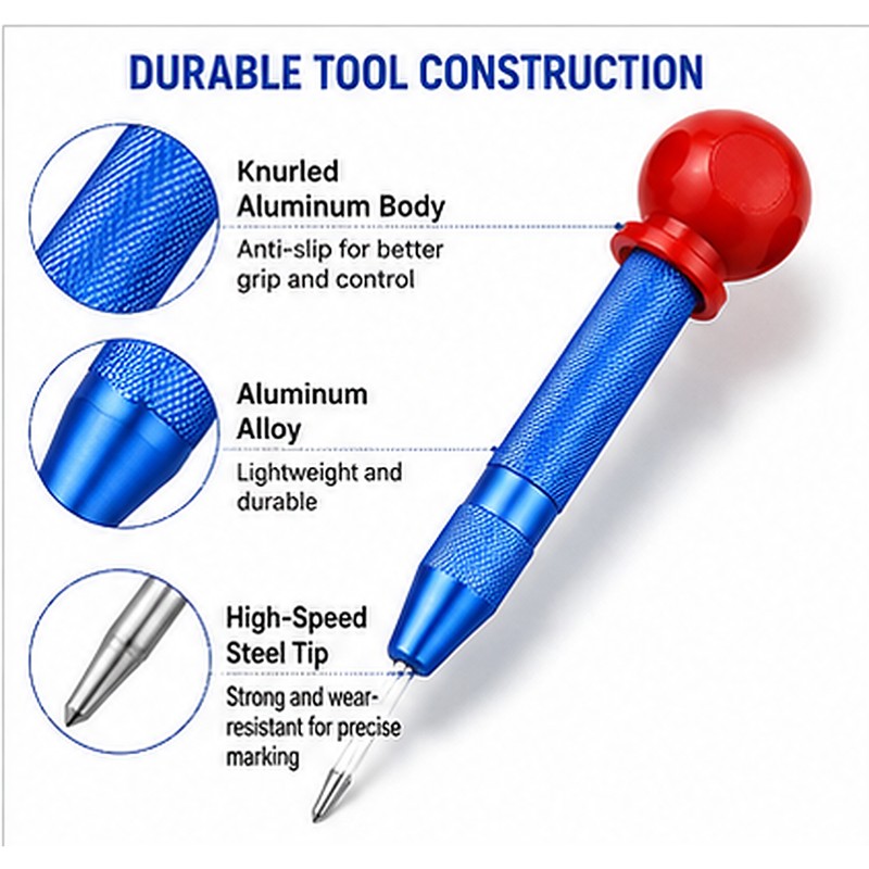 Automatic Center Punch Tool – Spring-Loaded Metal Marking Punch with